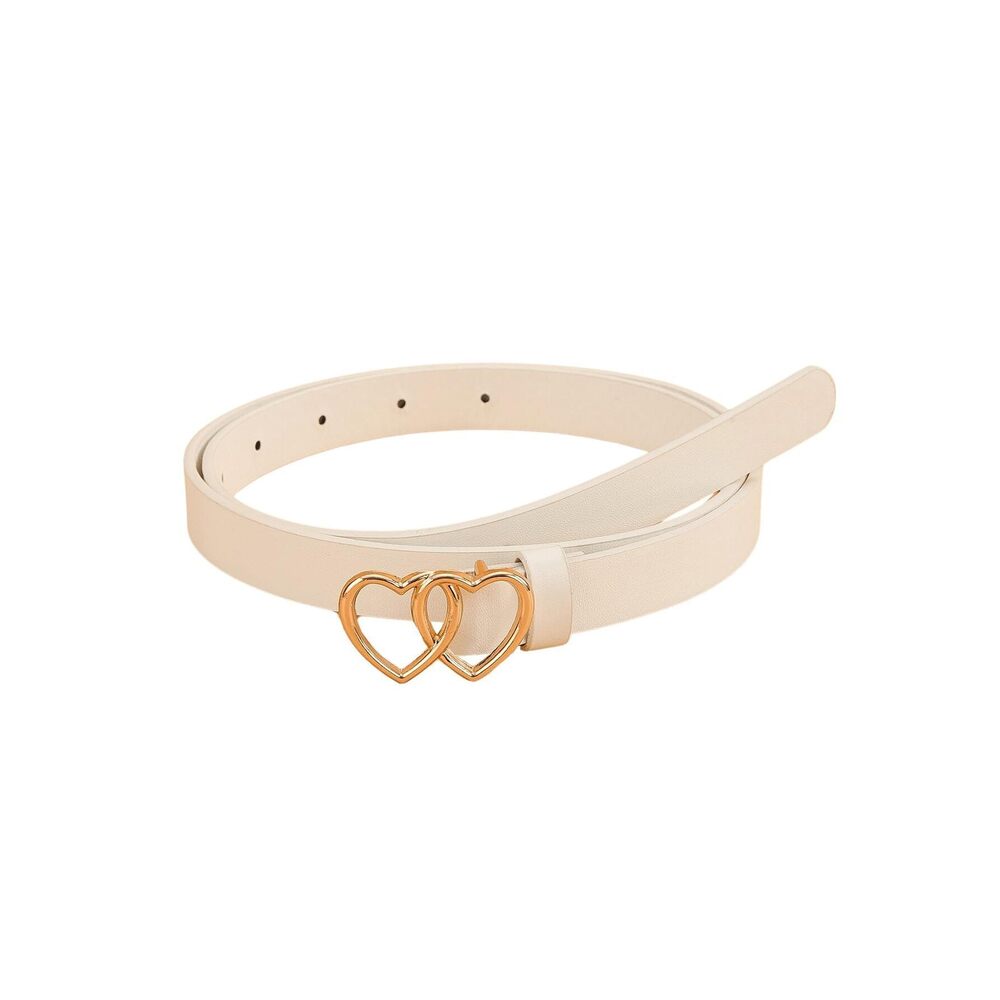 7216 Women's Double Heart Buckle Adjustable Thin Leather Belt Skinny Waist
